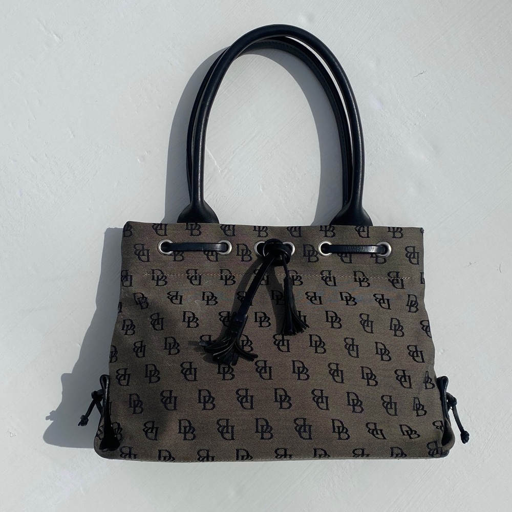 Dooney and Bourke Patterned Gray Handbag with Black Handles - Picture 11 of 11